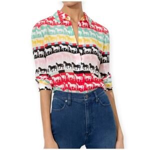 Alice + Olivia Willa Placket Horse Stallion Silk Blouse Size Small